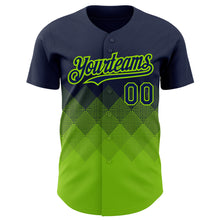 Load image into Gallery viewer, Custom Navy Neon Green 3D Pattern Design Gradient Square Shapes Authentic Baseball Jersey