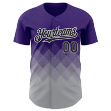 Load image into Gallery viewer, Custom Purple Black-Gray 3D Pattern Design Gradient Square Shapes Authentic Baseball Jersey