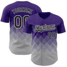 Load image into Gallery viewer, Custom Purple Black-Gray 3D Pattern Design Gradient Square Shapes Authentic Baseball Jersey