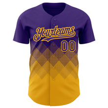 Load image into Gallery viewer, Custom Purple Gold 3D Pattern Design Gradient Square Shapes Authentic Baseball Jersey