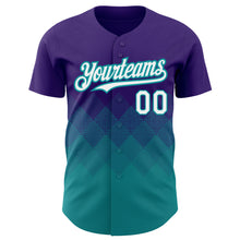 Load image into Gallery viewer, Custom Purple White-Teal 3D Pattern Design Gradient Square Shapes Authentic Baseball Jersey