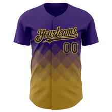 Load image into Gallery viewer, Custom Purple Black-Old Gold 3D Pattern Design Gradient Square Shapes Authentic Baseball Jersey