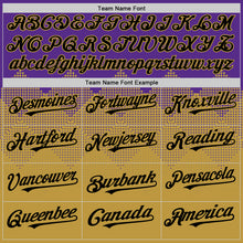 Load image into Gallery viewer, Custom Purple Black-Old Gold 3D Pattern Design Gradient Square Shapes Authentic Baseball Jersey