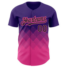 Load image into Gallery viewer, Custom Purple Black-Pink 3D Pattern Design Gradient Square Shapes Authentic Baseball Jersey