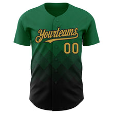 Load image into Gallery viewer, Custom Kelly Green Old Gold-Black 3D Pattern Design Gradient Square Shapes Authentic Baseball Jersey