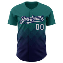 Load image into Gallery viewer, Custom Teal Gray-Navy 3D Pattern Design Gradient Square Shapes Authentic Baseball Jersey
