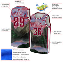 Load image into Gallery viewer, Custom White Maroon 3D Pattern Design Natural Landscape Watercolor Style Authentic Basketball Jersey