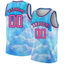 Load image into Gallery viewer, Custom Sky Blue Pink-Black 3D Pattern Design Sky With Clouds Watercolor Style Authentic Basketball Jersey