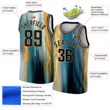 Load image into Gallery viewer, Custom Old Gold Black 3D Pattern Design Gold Foil Authentic Basketball Jersey