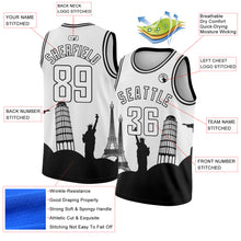 Load image into Gallery viewer, Custom White Black Holiday Travel Monuments Silhouette Authentic City Edition Basketball Jersey