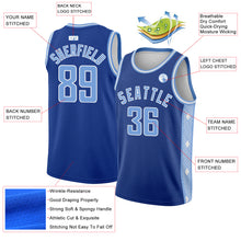 Load image into Gallery viewer, Custom Royal Light Blue-White Side Panel Abstract Lines Authentic City Edition Basketball Jersey