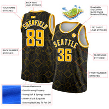 Load image into Gallery viewer, Custom Black Gold-White Geometric Shapes Authentic City Edition Basketball Jersey