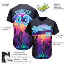 Load image into Gallery viewer, Custom Black Sky Blue-White 3D Pattern Design Neon Jellyfish Authentic Baseball Jersey