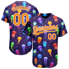 Load image into Gallery viewer, Custom Purple Bay Orange-White 3D Pattern Design Colorful Cartoon Jellyfish Authentic Baseball Jersey