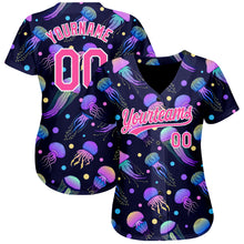 Load image into Gallery viewer, Custom Navy Pink-White 3D Pattern Design Colorful Cartoon Jellyfish Authentic Baseball Jersey