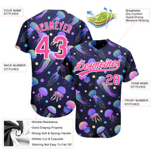 Load image into Gallery viewer, Custom Navy Pink-White 3D Pattern Design Colorful Cartoon Jellyfish Authentic Baseball Jersey