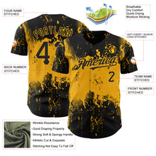 Load image into Gallery viewer, Custom Black Gold 3D Pattern Design Abstract Splatter Grunge Art Authentic Baseball Jersey