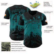 Load image into Gallery viewer, Custom Black Teal 3D Pattern Design Abstract Splatter Grunge Art Authentic Baseball Jersey
