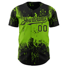 Load image into Gallery viewer, Custom Black Neon Green 3D Pattern Design Abstract Splatter Grunge Art Authentic Baseball Jersey
