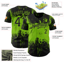 Load image into Gallery viewer, Custom Black Neon Green 3D Pattern Design Abstract Splatter Grunge Art Authentic Baseball Jersey