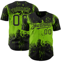 Load image into Gallery viewer, Custom Black Neon Green 3D Pattern Design Abstract Splatter Grunge Art Authentic Baseball Jersey
