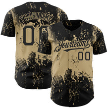 Load image into Gallery viewer, Custom Black Vegas Gold 3D Pattern Design Abstract Splatter Grunge Art Authentic Baseball Jersey