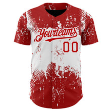 Load image into Gallery viewer, Custom Red White 3D Pattern Design Abstract Splatter Grunge Art Authentic Baseball Jersey