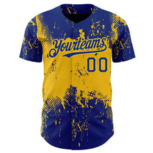 Load image into Gallery viewer, Custom Royal Yellow 3D Pattern Design Abstract Splatter Grunge Art Authentic Baseball Jersey