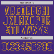 Load image into Gallery viewer, Custom Purple Gold 3D Pattern Design Abstract Splatter Grunge Art Authentic Baseball Jersey