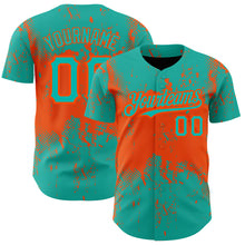 Load image into Gallery viewer, Custom Aqua Orange 3D Pattern Design Abstract Splatter Grunge Art Authentic Baseball Jersey