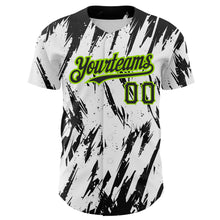 Load image into Gallery viewer, Custom White Black-Neon Green 3D Pattern Design Abstract Sharp Shape Authentic Baseball Jersey