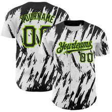 Load image into Gallery viewer, Custom White Black-Neon Green 3D Pattern Design Abstract Sharp Shape Authentic Baseball Jersey