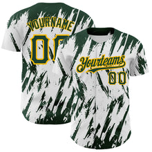 Load image into Gallery viewer, Custom White Green-Gold 3D Pattern Design Abstract Sharp Shape Authentic Baseball Jersey