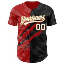 Load image into Gallery viewer, Custom Graffiti Pattern Black Red-Old Gold 3D Scratch Authentic Baseball Jersey