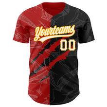 Load image into Gallery viewer, Custom Graffiti Pattern Black Red-Gold 3D Scratch Authentic Baseball Jersey