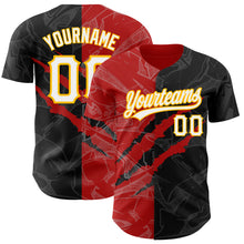 Load image into Gallery viewer, Custom Graffiti Pattern Black Red-Gold 3D Scratch Authentic Baseball Jersey