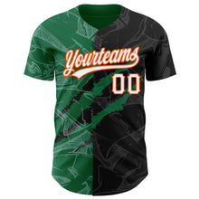 Load image into Gallery viewer, Custom Graffiti Pattern Black Kelly Green-Orange 3D Scratch Authentic Baseball Jersey
