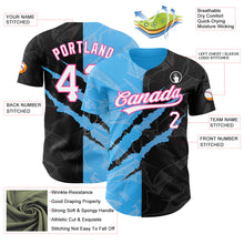 Load image into Gallery viewer, Custom Graffiti Pattern Black Sky Blue-Pink 3D Scratch Authentic Baseball Jersey