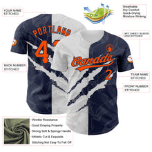 Load image into Gallery viewer, Custom Graffiti Pattern Orange-Navy 3D Scratch Authentic Baseball Jersey