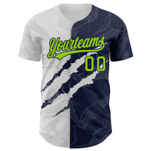 Load image into Gallery viewer, Custom Graffiti Pattern Neon Green-Navy 3D Scratch Authentic Baseball Jersey