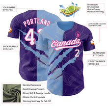 Load image into Gallery viewer, Custom Graffiti Pattern Purple Light Blue-Pink 3D Scratch Authentic Baseball Jersey