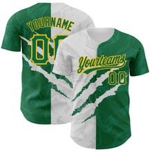 Load image into Gallery viewer, Custom Graffiti Pattern Kelly Green-Gold 3D Scratch Authentic Baseball Jersey