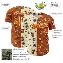 Load image into Gallery viewer, Custom Cream Texas Orange 3D Pattern Design International Coffee Day Authentic Baseball Jersey