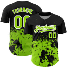 Load image into Gallery viewer, Custom Black Neon Green-White 3D Pattern Design Abstract Splash Grunge Art Authentic Baseball Jersey