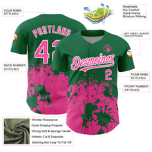Load image into Gallery viewer, Custom Kelly Green Pink-White 3D Pattern Design Abstract Splash Grunge Art Authentic Baseball Jersey