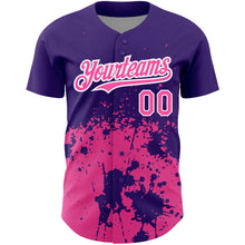 Load image into Gallery viewer, Custom Purple Pink-White 3D Pattern Design Abstract Splash Grunge Art Authentic Baseball Jersey