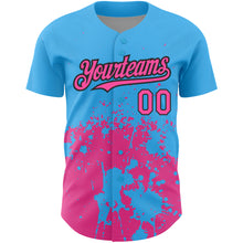 Load image into Gallery viewer, Custom Sky Blue Pink-Black 3D Pattern Design Abstract Splash Grunge Art Authentic Baseball Jersey