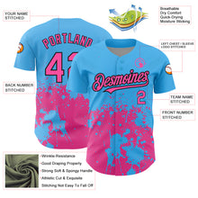 Load image into Gallery viewer, Custom Sky Blue Pink-Black 3D Pattern Design Abstract Splash Grunge Art Authentic Baseball Jersey