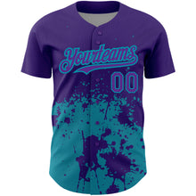 Load image into Gallery viewer, Custom Purple Teal 3D Pattern Design Abstract Splash Grunge Art Authentic Baseball Jersey
