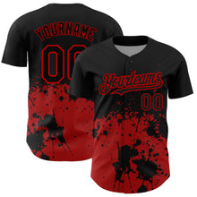 Load image into Gallery viewer, Custom Black Red 3D Pattern Design Abstract Splash Grunge Art Authentic Baseball Jersey